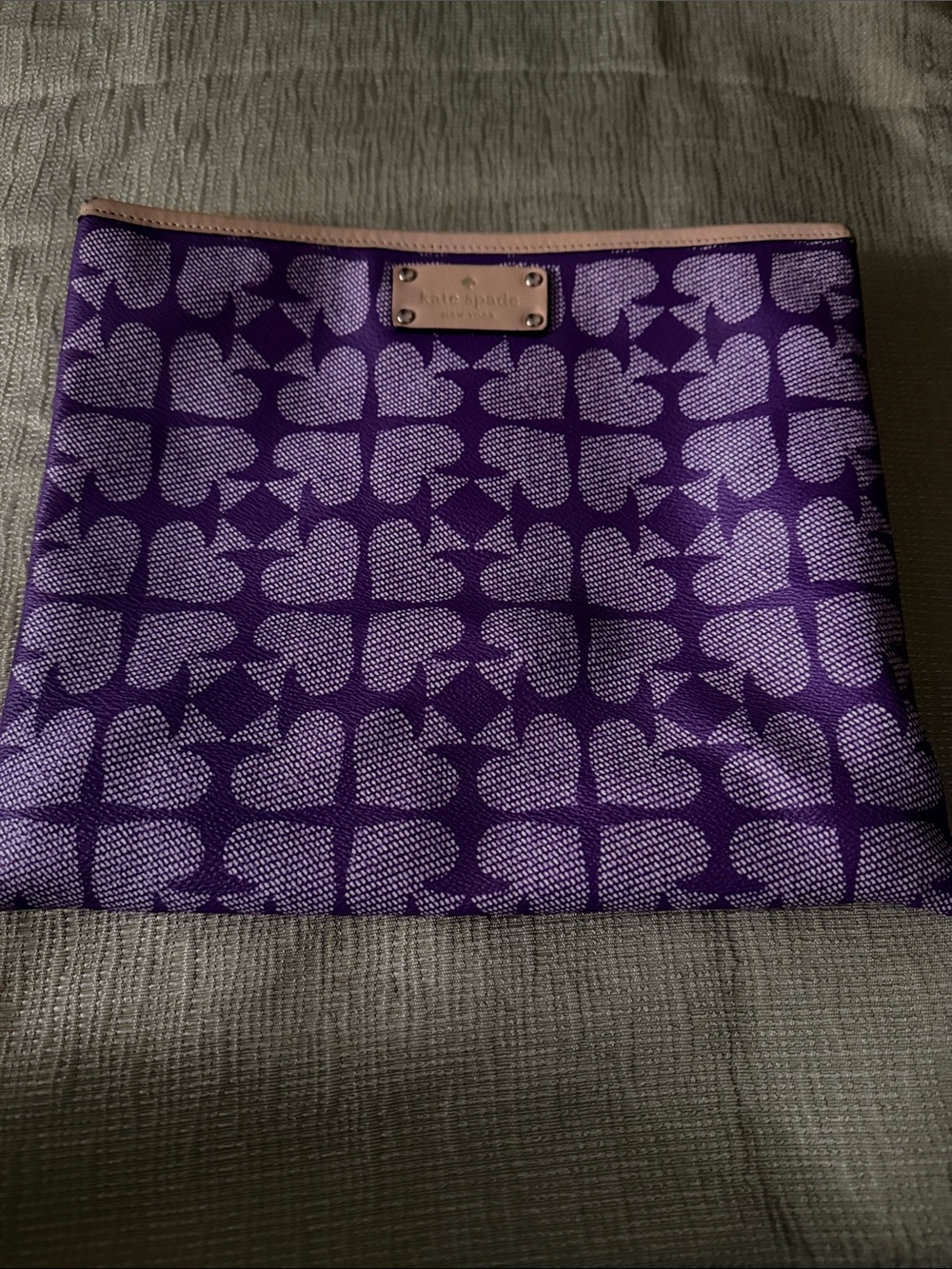 kate spade Purple Heart & Clover Print Zip Pouch with Pale Pink Trim